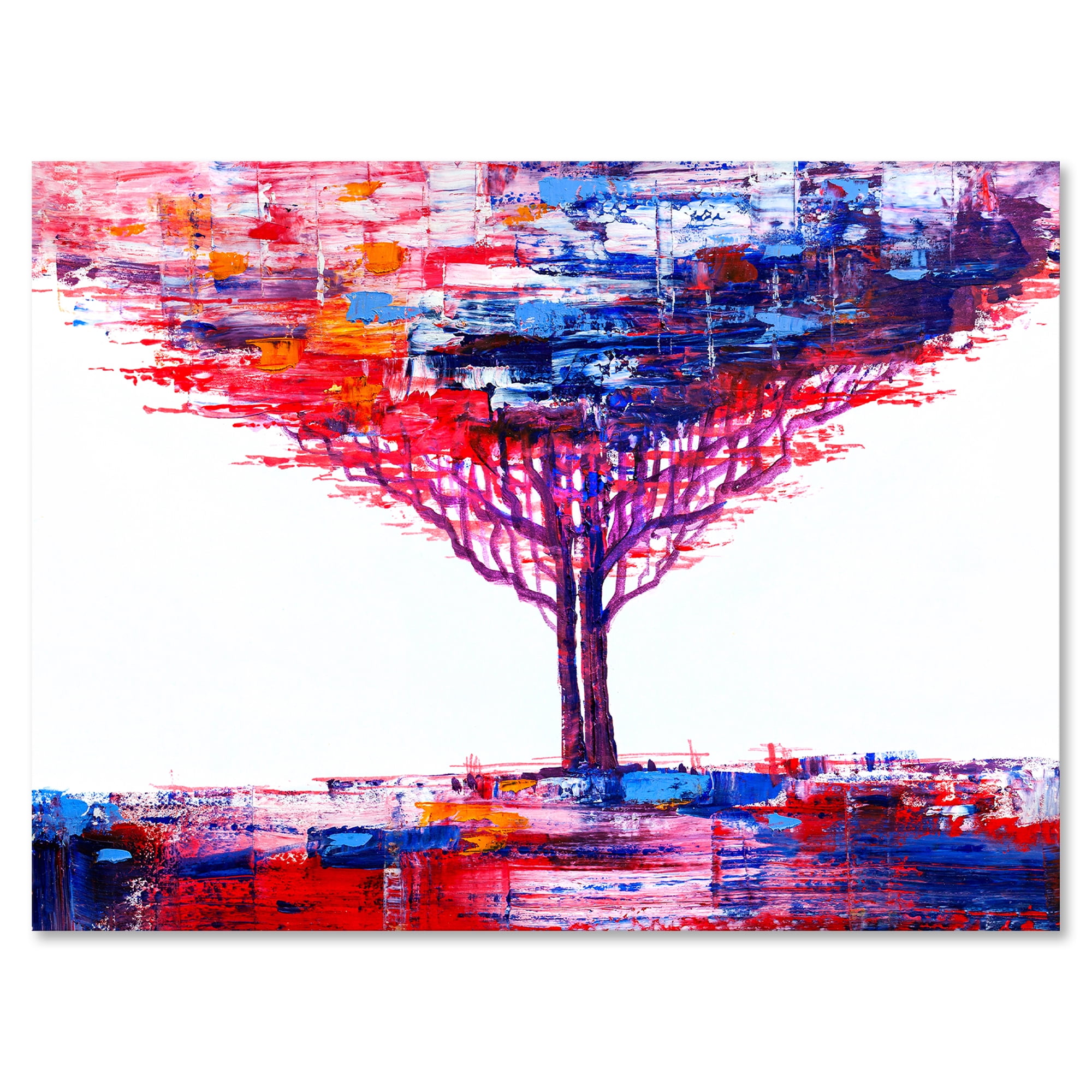Abstract Colorful Tree Impressionist On A White 12 in x 8 in Painting Canvas Art Print, by Designart