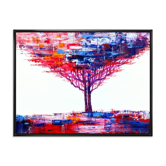Abstract Colorful Tree Impressionist On A White 20 in x 12 in Framed Painting Canvas Art Print, by Designart