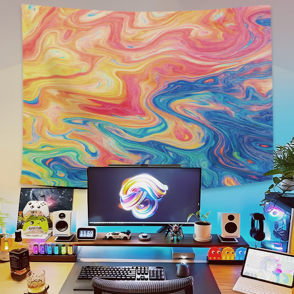 Abstract Colorful Wave Design Tapestry 28.74 x 37.4 Inches Wall Hanging for Bedroom Living Room Dorm Decor