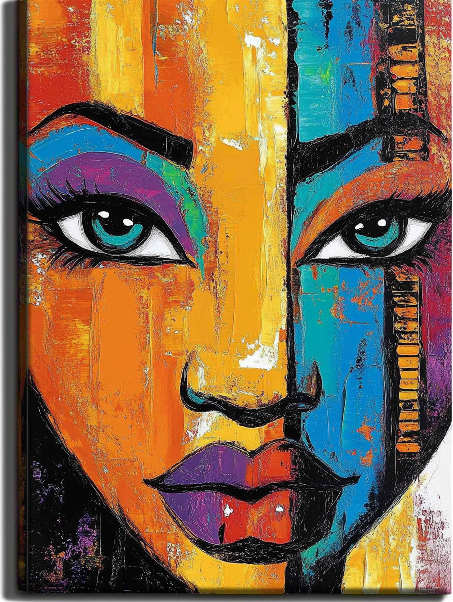 Abstract Colorful Woman Face Canvas Painting Wall Art Decor for Living ...