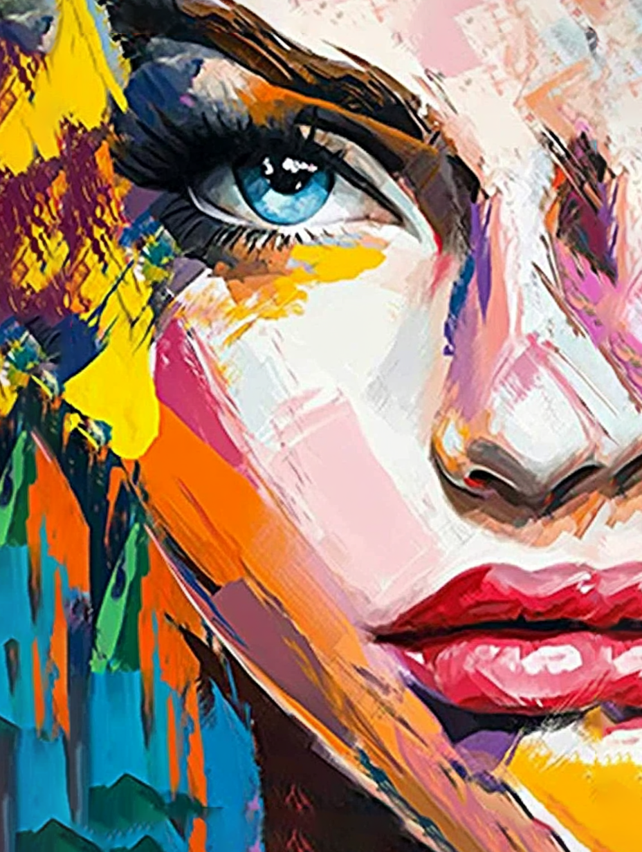 Abstract Colorful Woman Face Canvas Painting Wall Art for Living Room ...