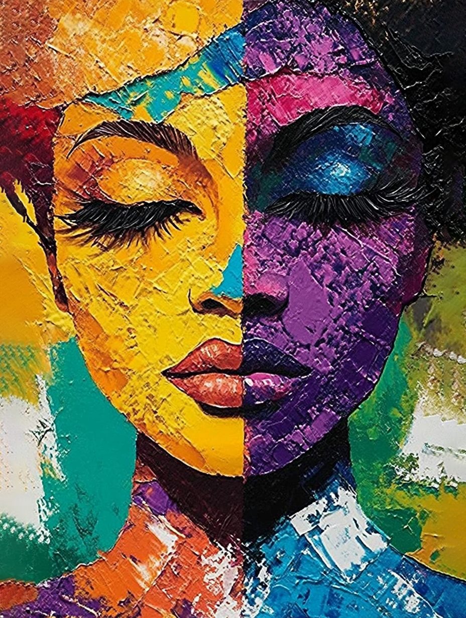 Abstract Colorful Woman Face Canvas Wall Art，Suitable for Living Room ...