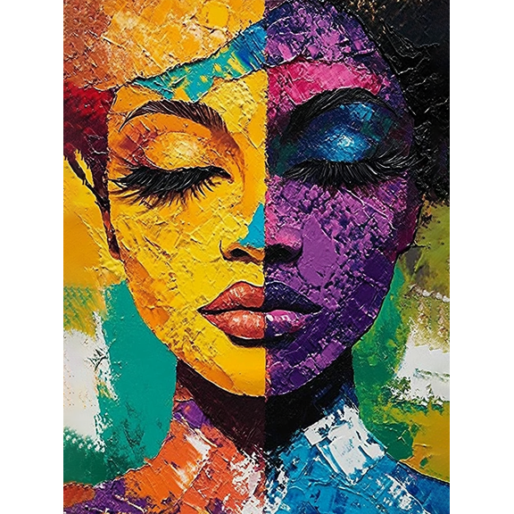 Abstract Colorful Woman Face Canvas Wall ArtSuitable for Living RoomBedroomOfficeBathroom and Hallway Decoration.