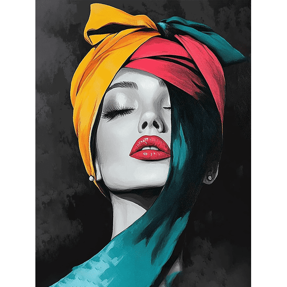 Abstract Colorful Woman Headscarf Canvas Wall Art Print,Suitable for Living Room,Bedroom,Bathroom,Office,and Hallway Decoration.