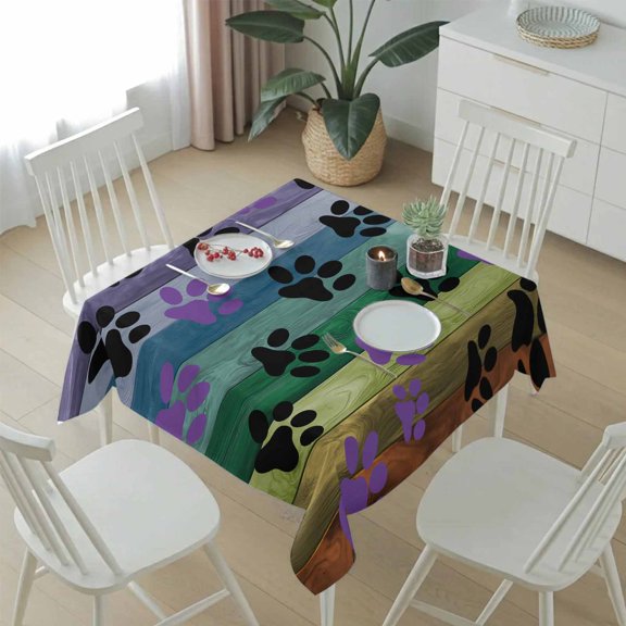 Abstract Colorful Wood Grain Table Cloth 54x54in, Waterproof Square Tablecloth Wipeable Tablecloths Black Purple Animal Footprints Table Covers for Dining Tables Party Indoor Outdoor