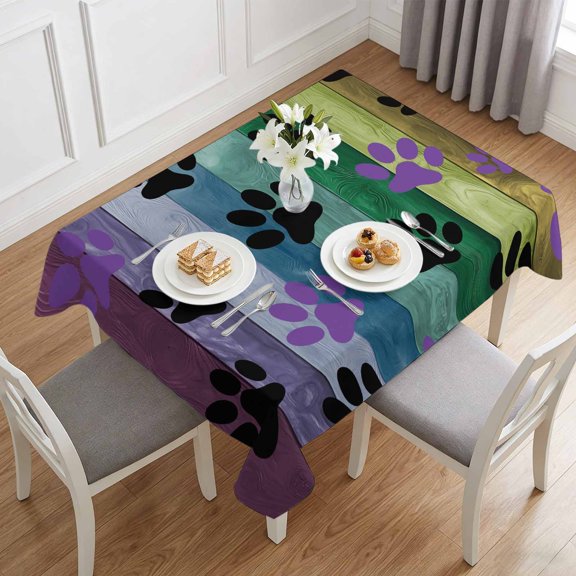 Abstract Colorful Wood Grain Table Cloth 60x84in, Waterproof Rectangle Tablecloth Wipeable Tablecloths Black Purple Animal Footprints Table Covers for Dining Tables Party Indoor Outdoor