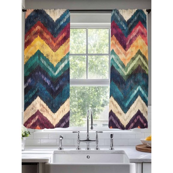 Abstract Colorful Zigzag Striped Chiffon Sheer Curtains 72 Inches Long Modern Geometric Art Rod Pocket Window Curtains Voile Drapes Curtains for Living Room Bedroom,2 Panels