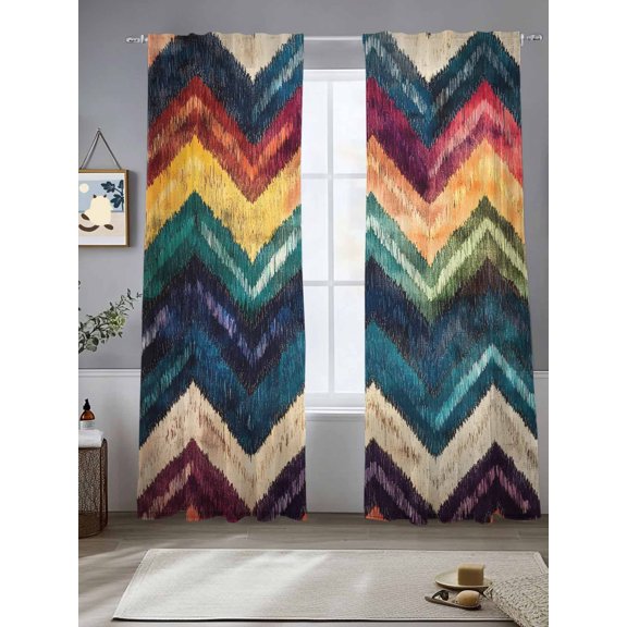 Abstract Colorful Zigzag Striped Chiffon Sheer Curtains 84 Inches Long Modern Geometric Art Rod Pocket Window Curtains Voile Drapes Curtains for Living Room Bedroom,2 Panels