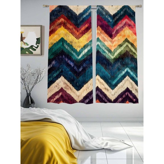Abstract Colorful Zigzag Striped Sheer Curtains 2 Panels Set Modern Geometric Art Lihgt Filtering Rod Pocket Voile Drape,Semi Sheer Window Curtains for Bedroom Living Room,52"x63"