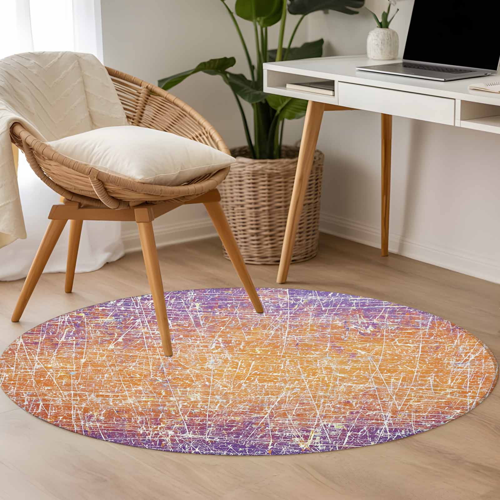 Purple Roung Rug Abstract Colors 3.3ft Round Rug for Bedroom Reading Corner, Purple ...