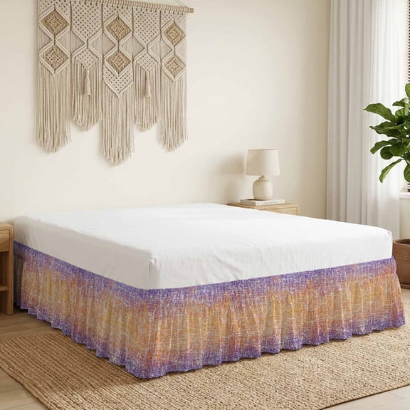 Abstract Colors Bed Skirt California King Size 18 Inch Drop, Purple Orange Clouds Mist Matte Texture Wrap Around Dust Ruffle Bedskirt with Adjustable Elastic Belt for California King Size Beds