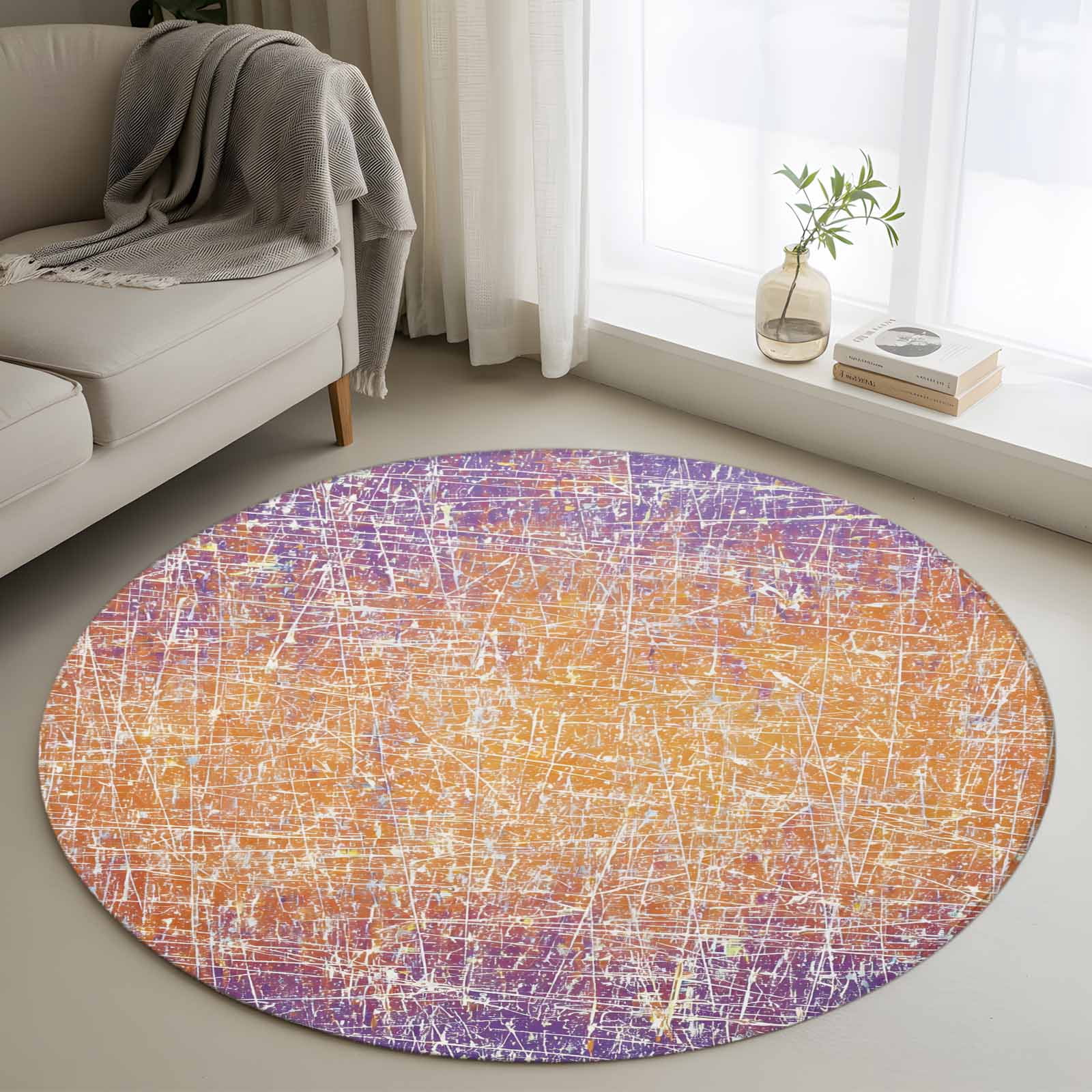 Abstract Colors Round Rugs for Living Room 3ft Purple Orange Clouds ...