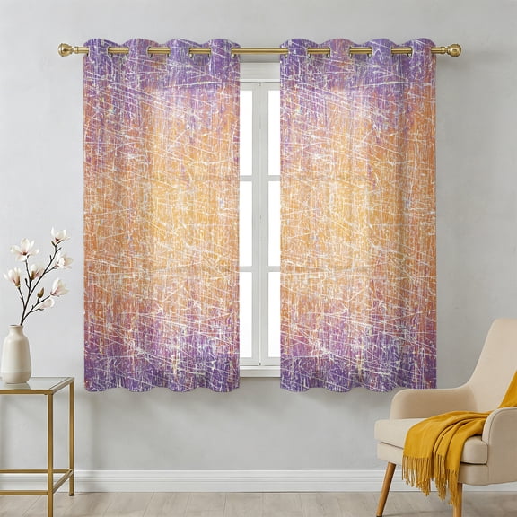 Abstract Colors Sheer Curtains 39 Inch Long 2 Panels, Purple Orange Clouds Mist Matte Texture Light Filtering Semi Sheer Drapes Grommet Voile Window Curtain for Living Bedroom W27.9 x L39