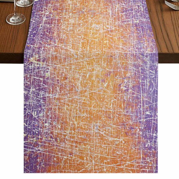 Abstract Colors Table Runner 70 Inches Long, Purple Orange Clouds Mist Matte Texture Cotton Linen Dining Table Runner Dresser Scarves for Home Kitchen Party Decor 13"x70"