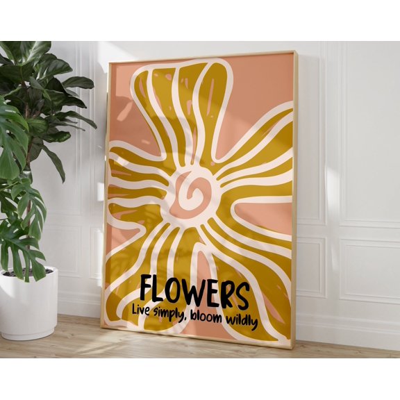 Abstract Colourful Flowers Print Retro Flowers Matisse Style Live Simply Bloom Wildly 1970
