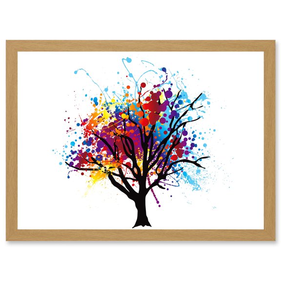 Abstract Colourful Tree Splash Painting Illustration A4 Artwork Framed Wall Art Print