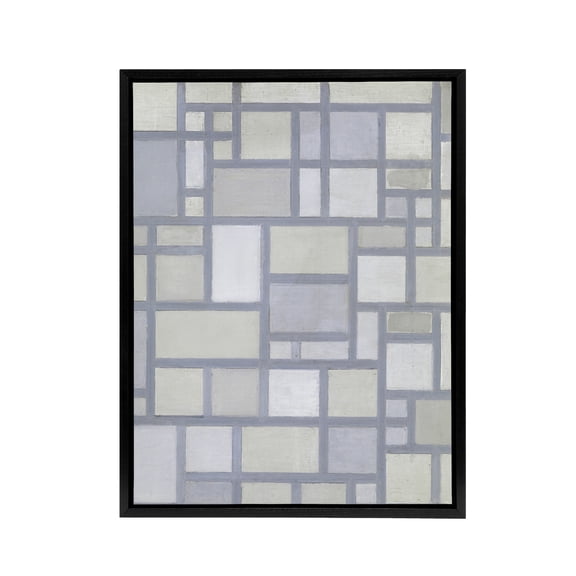 Abstract Composition with Gray lines Mondrian Framed Canvas Wall Art 18X24"