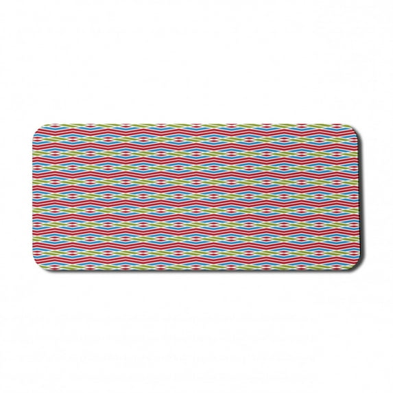 Abstract Computer Mouse Pad, Horizontally Arranged Colorful Rhombus Illustration Pattern, Rectangle Non-Slip Rubber Mousepad X-Large, 35" x 15" Gaming Size, Sea Blue Vermilion, by Ambesonne