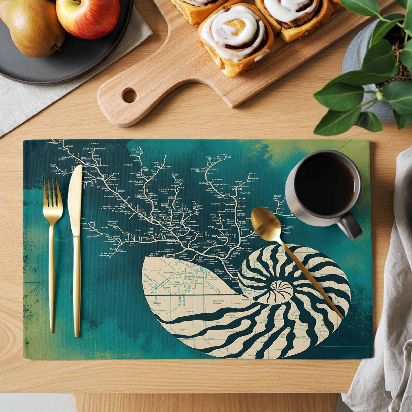 Abstract Conch Placemats Set of 6, Marine Life City Route Turquoise ...