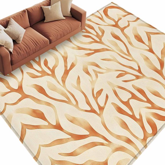 Abstract Coral Area&nbsp;Rug 6x9ft Beige Orange Color Block Non-Slip&nbsp;Washable Square&nbsp;Rugs Soft Felt Indoor Floor Mat for Bedroom Kitchen Living Room Bathroom