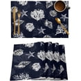 thumbnail image 1 of Abstract Coral Placemats Set of 6,Washable Woven Burlap Cloth Fabric Placemat for Square/Rectangle/Round/Oval Dining Table,Easy Clean Place Mats for Kids Minimalist Geometric Starfish Conch Navy, 1 of 1