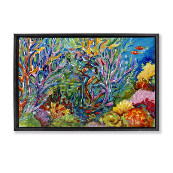 Stupell Industries Abstract Coral Reef Life Black Framed Floater Canvas Wall Art, design by Estelle Grengs, 17 x 25