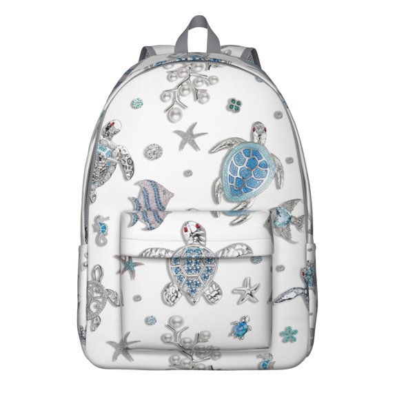 Abstract Coral Reef Sea Turtle Canvas Bookbag – Durable Travel Backpack with Nautical Design, Comfortable Carrying, Large Capacity, and Anti-theft Features for Outdoor Activities and Short-Term Travel