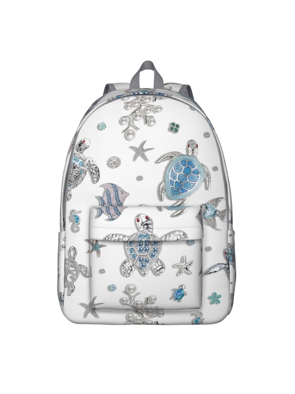 Abstract Coral Reef Sea Turtle Canvas Bookbag – Durable Travel Backpack with Nautical Design, Comfortable Carrying, Large Capacity, and Anti-theft Features for Outdoor Activities and Short-Term Travel