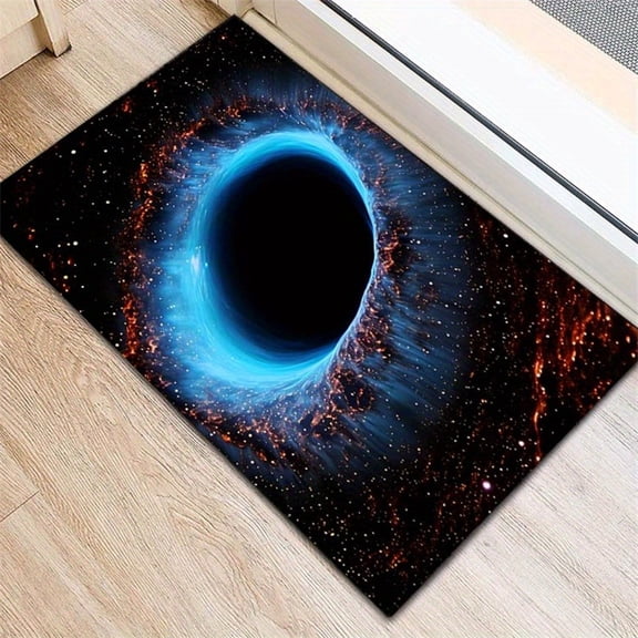 Abstract Cosmic Black Hole Print Flannel Floor Mat, Non Slip Washable Rug for Living Room Bedroom Indoor Outdoor Decor