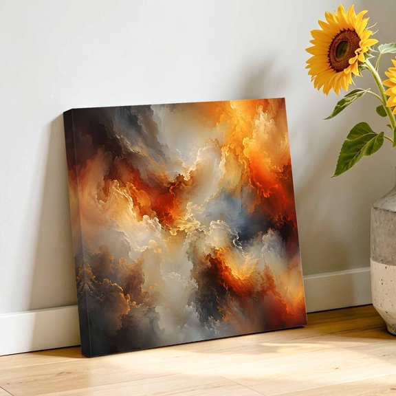 Abstract Cosmic Canvas Wall Art, Orange Gray Ombre Cloud Smog Waves Color Patches Pictures Wall Decor Wooden Framed Artwork Art Prints for Living Room Hallway Bedroom Office 8"x8"