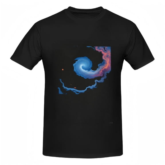 Abstract Cosmic Spiral Galaxy Pattern Cotton Short Sleeve T-Shirts for Women - Swirling Blue & Red Hues Artistic Tee Tops
