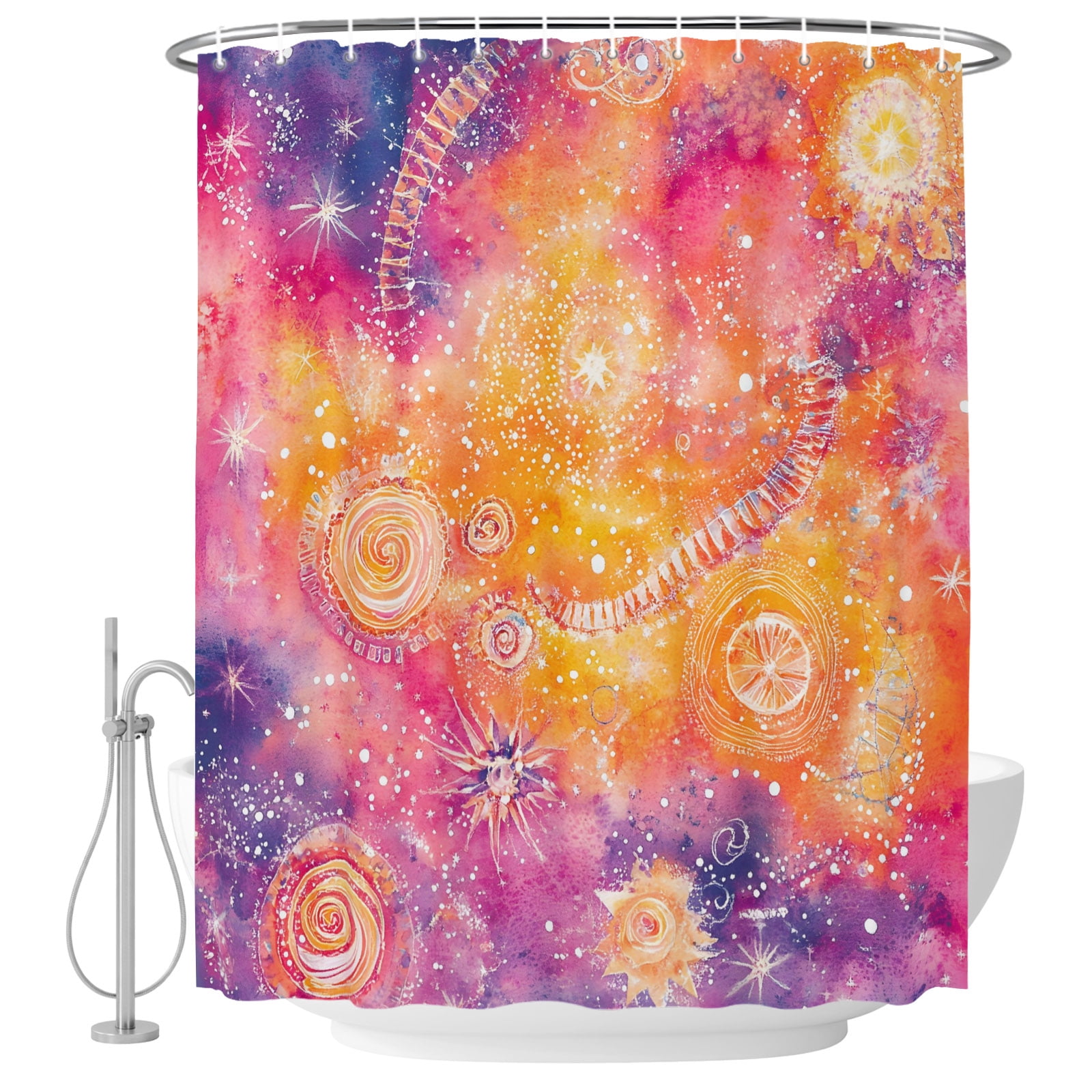Abstract Cosmos Shower Curtain for Bathroom, Clouds Star Pink Orange ...