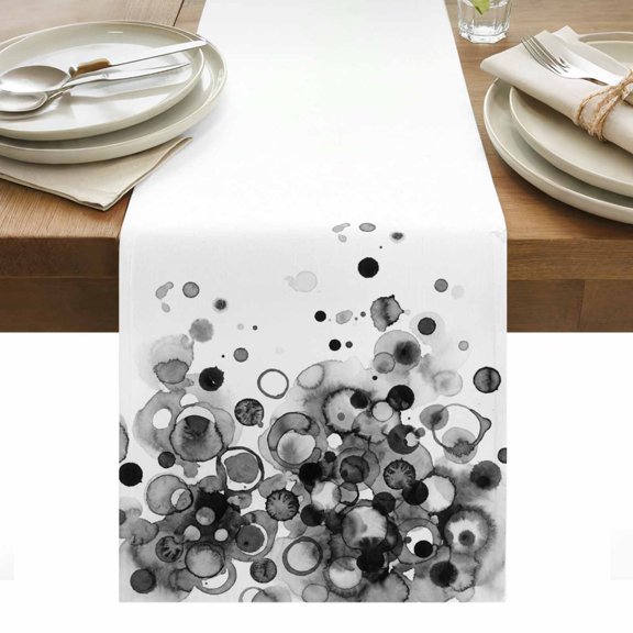 Abstract Cotton Linen Table Runner Black Gradient Watercolors Ink Points Minimalist Dining Table Runners for Home Decor Party Dining Room Restaurant Kitchen Party 13" x 36"