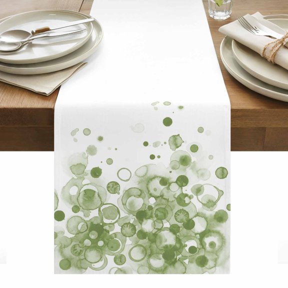 Abstract Cotton Linen Table Runner Green Gradient Watercolors Ink Points Minimalist Style Dining Table Runners for Home Decor Party Dining Room Restaurant Kitchen Party 13" x 36"