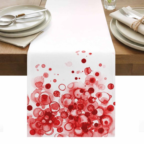 Abstract Cotton Linen Table Runner Red Gradient Watercolors Ink Points Minimalist Style Dining Table Runners for Home Decor Party Dining Room Restaurant Kitchen Party 13" x 36"