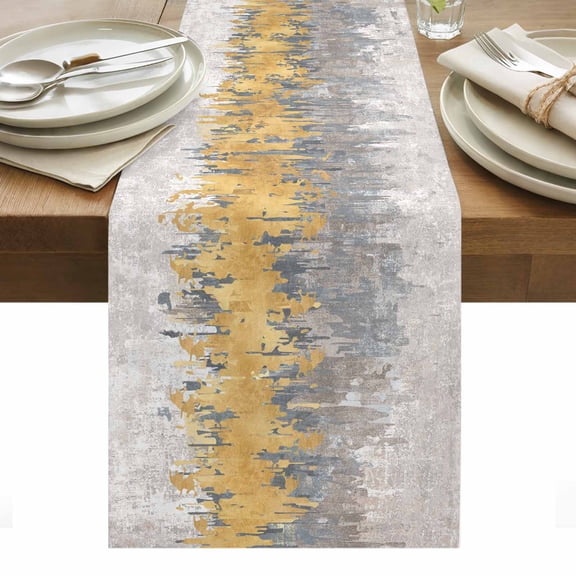 Abstract Cotton Linen Table Runner Yellow Grey Graffiti Silhouette Art Modern Painting Dining Table Runners for Home Decor Party Dining Room Restaurant Kitchen Party 13" x 36"