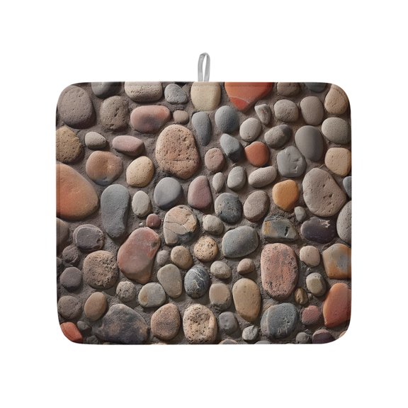 Abstract Country Stones Dish Drying Mats for Kitchen Counter,Absorbent Microfiber Dish Drainer Rack Mat Cobblestones Pattern Drying Pad for Sinks,Utensils,Countertops,16x18in