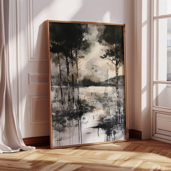 Abstract Countryside Forest Mountain Landscape Nature Art, Unframed Paper Poster 16x20in