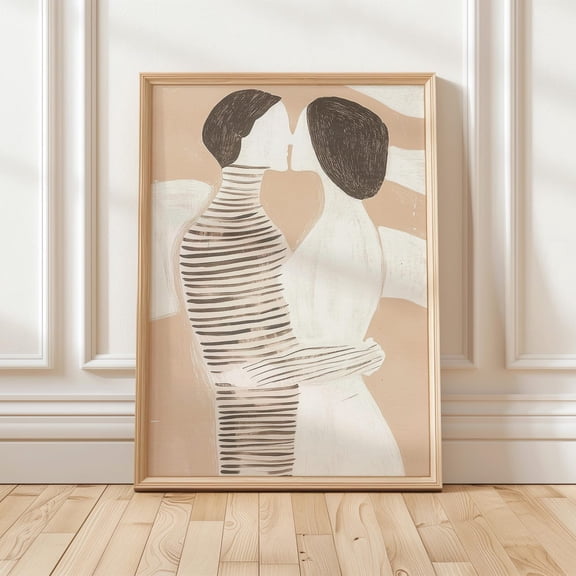 Abstract Couple Art Print Minimalist Love Neutral Tones Modern, Romantic Embrace Line Art Contemporary Figure Print Wall Art, Modern Wall Decor, 8x12 UNFRAMED