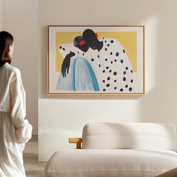 Abstract Couple Art Print, Polka Dot Minimalist Decor, Modern Romanticblue And Yellow Contemporary Intimate Artwork Wall Art, Modern Wall Decor, 8x12 UNFRAMED