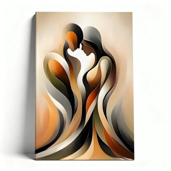 Abstract Couple Embrace Warm Tone Canvas Wall Art, Modern Romantic Love Decor, Fluid Earth Tone Artwork For Bedroom, Living Room, Entryway, Ready To Hang 8*12inch(20*30cm)