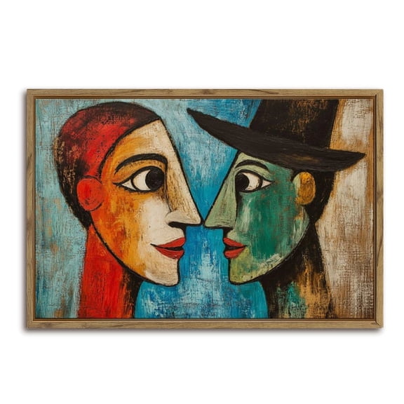Abstract Couple Portrait Art Horizontal Canvas Wall Art with Lightweight Foam Frame - Durable and Ready to Hang, Modern Decorative Print for Living Room, Bedroom, Or Office