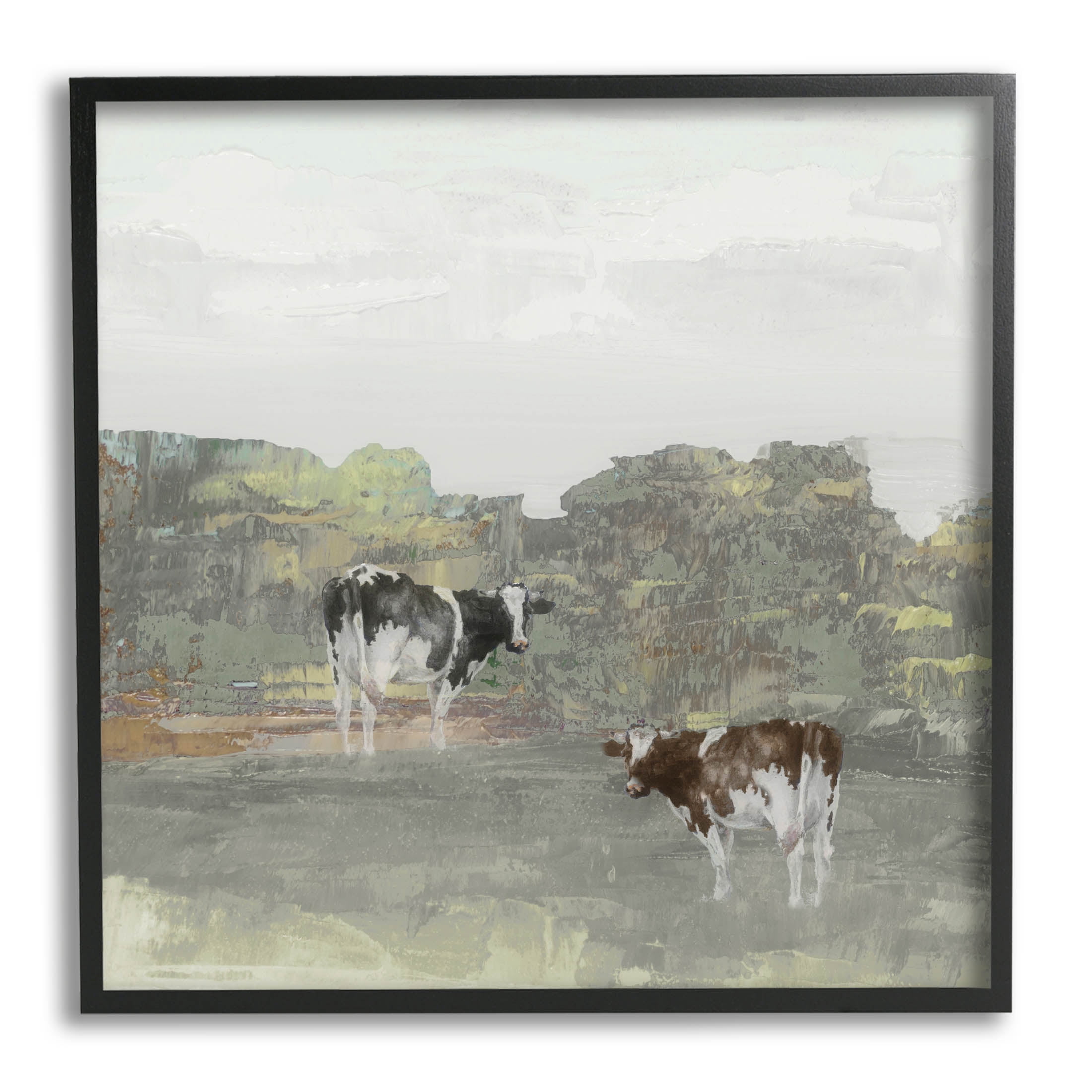 Abstract Cow Duo Farm Nature Animals & Insects Graphic Art Black Framed Art Print Wall Art