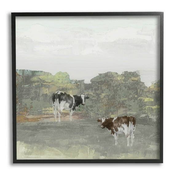 Abstract Cow Duo Farm Nature Animals & Insects Graphic Art Black Framed Art Print Wall Art