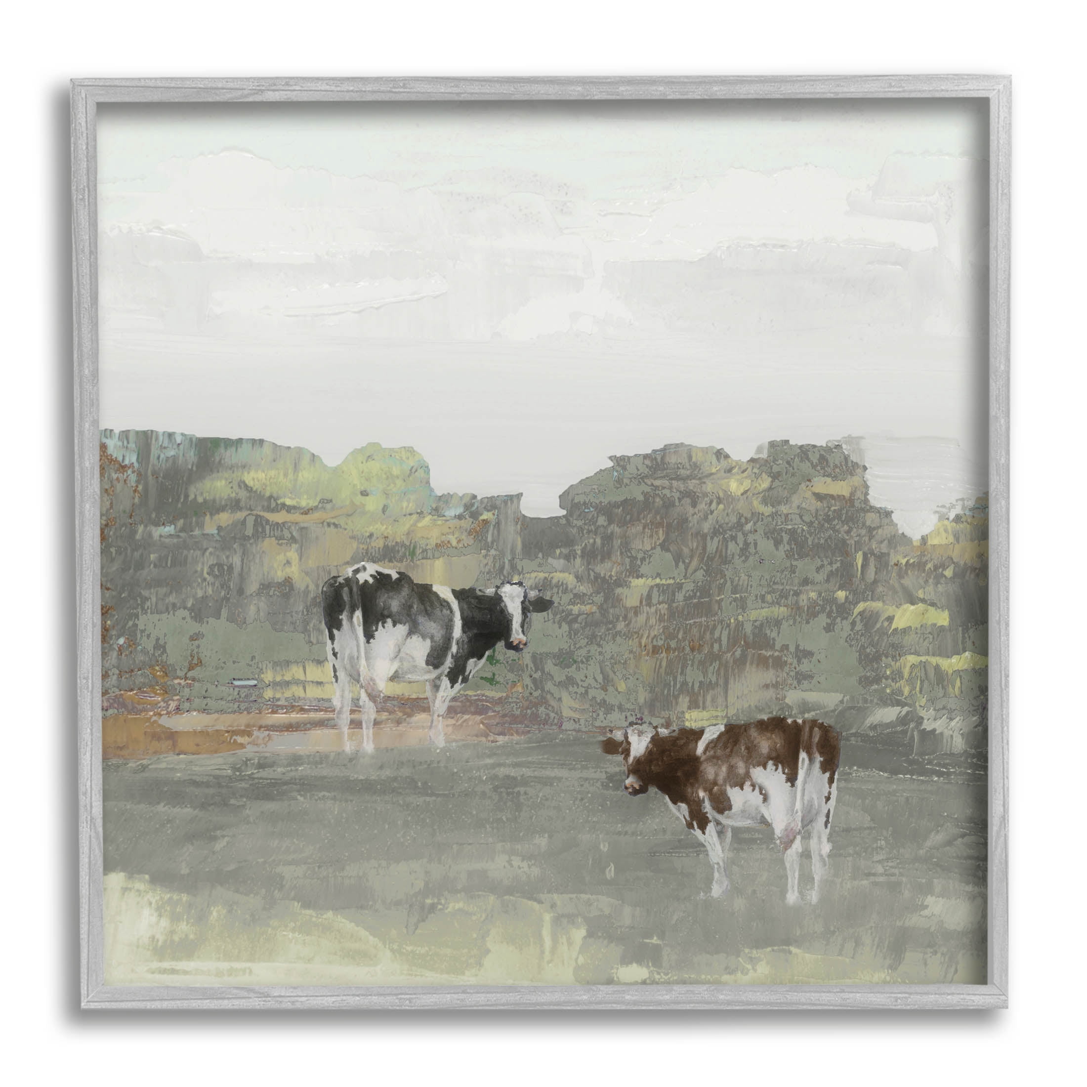 Abstract Cow Duo Farm Nature Animals & Insects Graphic Art Gray Framed Art Print Wall Art