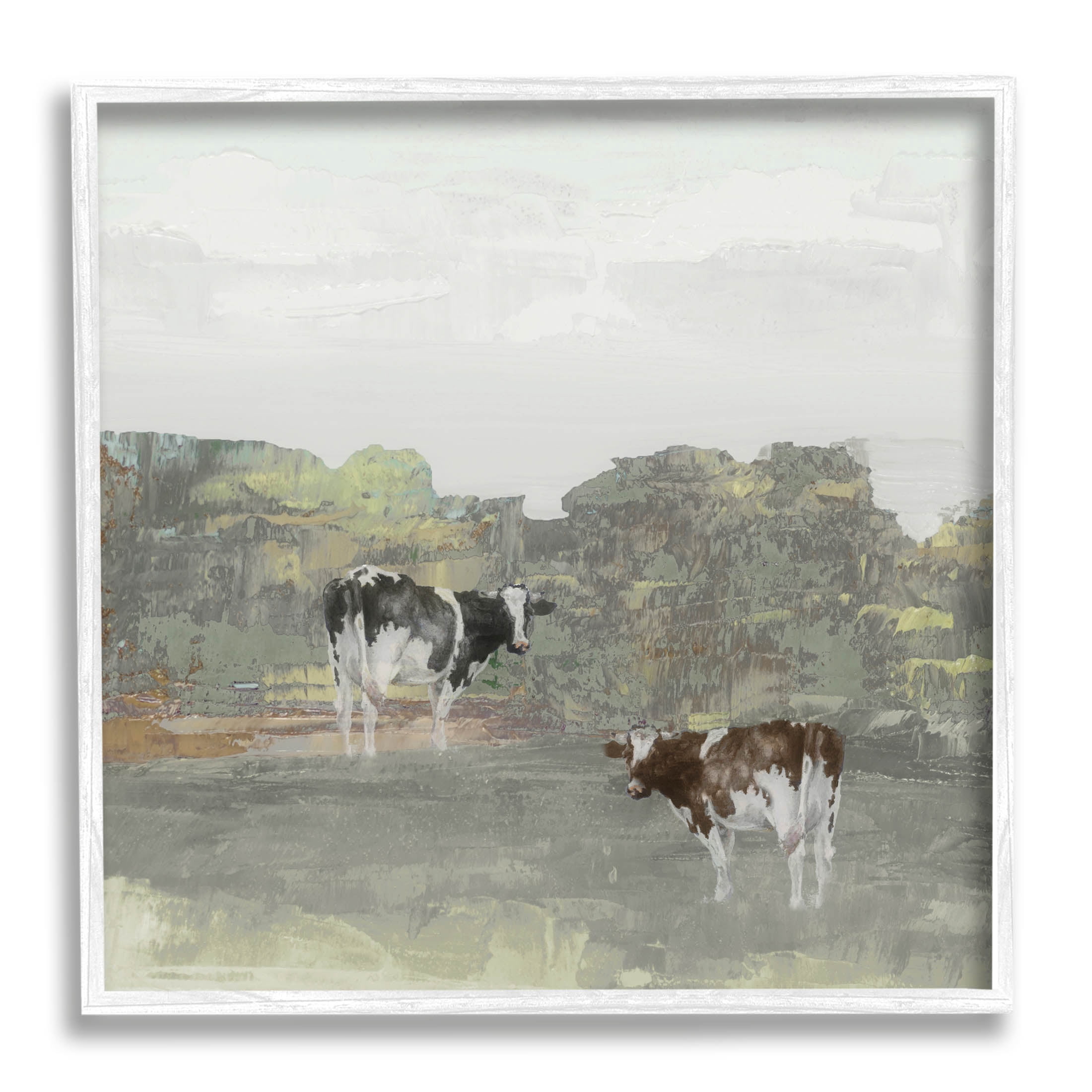 Abstract Cow Duo Farm Nature Animals & Insects Graphic Art White Framed Art Print Wall Art