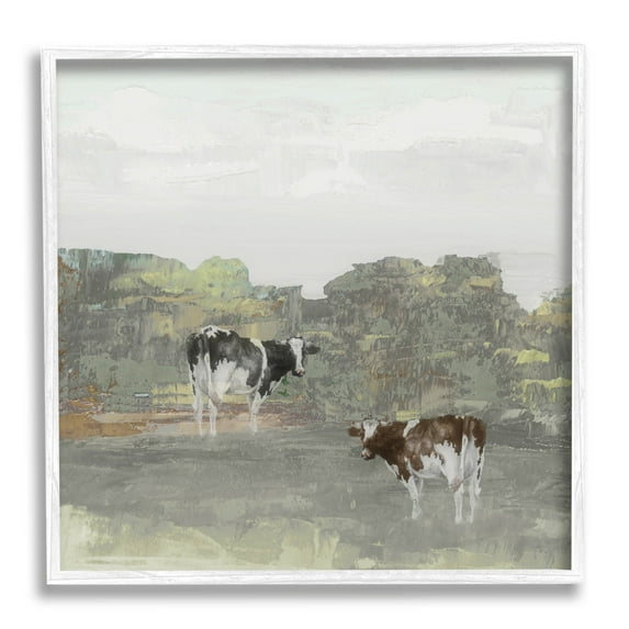 Abstract Cow Duo Farm Nature Animals & Insects Graphic Art White Framed Art Print Wall Art