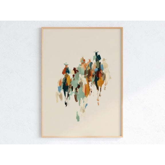 Abstract Cowboy Herd Poster, Western Wall Art, Modern Ranch Decor, Colorful Cattle Drive Print, Rustic Cowboy Painting Unframed Paper Print