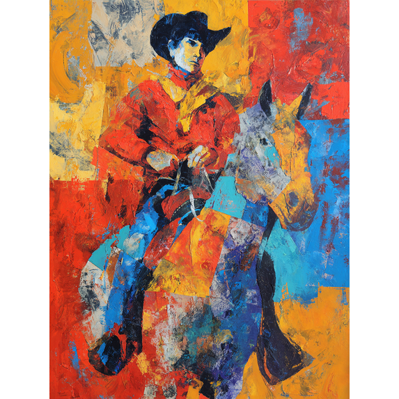 Abstract Cowboy Horse Rider Wall Art Canvas Print. Suitable for Living Room, Bedroom, Dining Room, Hallway, Office, Hotel Decor.
