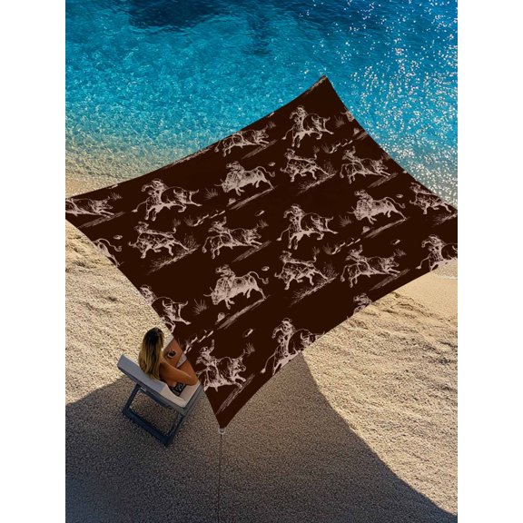 Abstract Cowboy Horse Sun Shade Sail 12' x 16', Vintage Black Background Western Rectangle Outdoor Sunshade Canopy, Waterproof UV Block Patio Covers for Garden Yard Beach